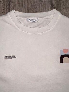 ZARA White Graphic Short Sleeve Sweatshirt  Size Men’s M